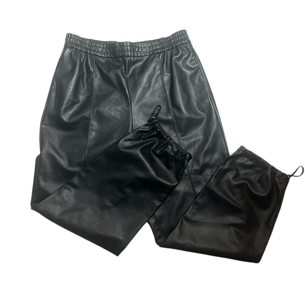 ZARA High Rise Faux Leather Fleece Lined Pull On Pants - Picture 1 of 9